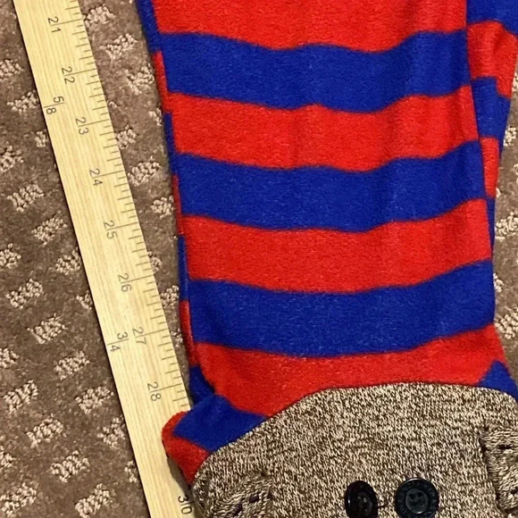 🐒 Sock Monkey red and blue striped onesie pajama adult size small 🐒 - Picture 6 of 7